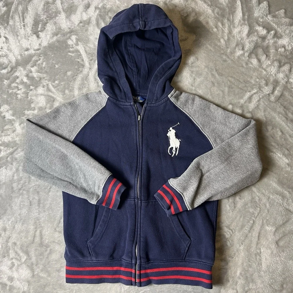 Polo Ralph Lauren Kids Hoodie Size 7 Big Pony Vintage Zip Front Red Preppy